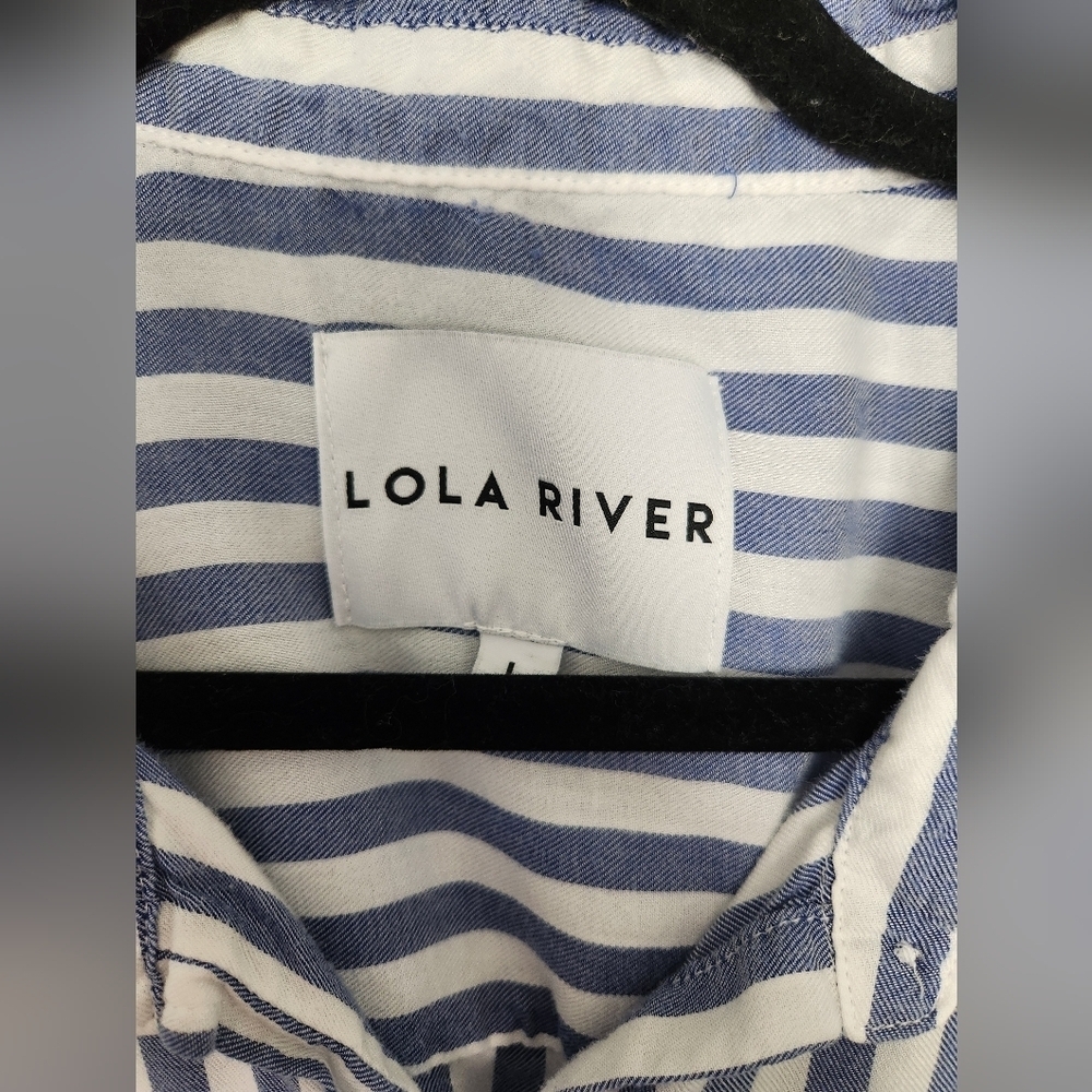 Lola River Flowing Lightweight Short Sleeve Striped Button Down Large - Picture 3 of 5
